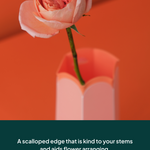 POTR Letterbox vase with a rose showcasing a scalloped edge for easy flower arranging.